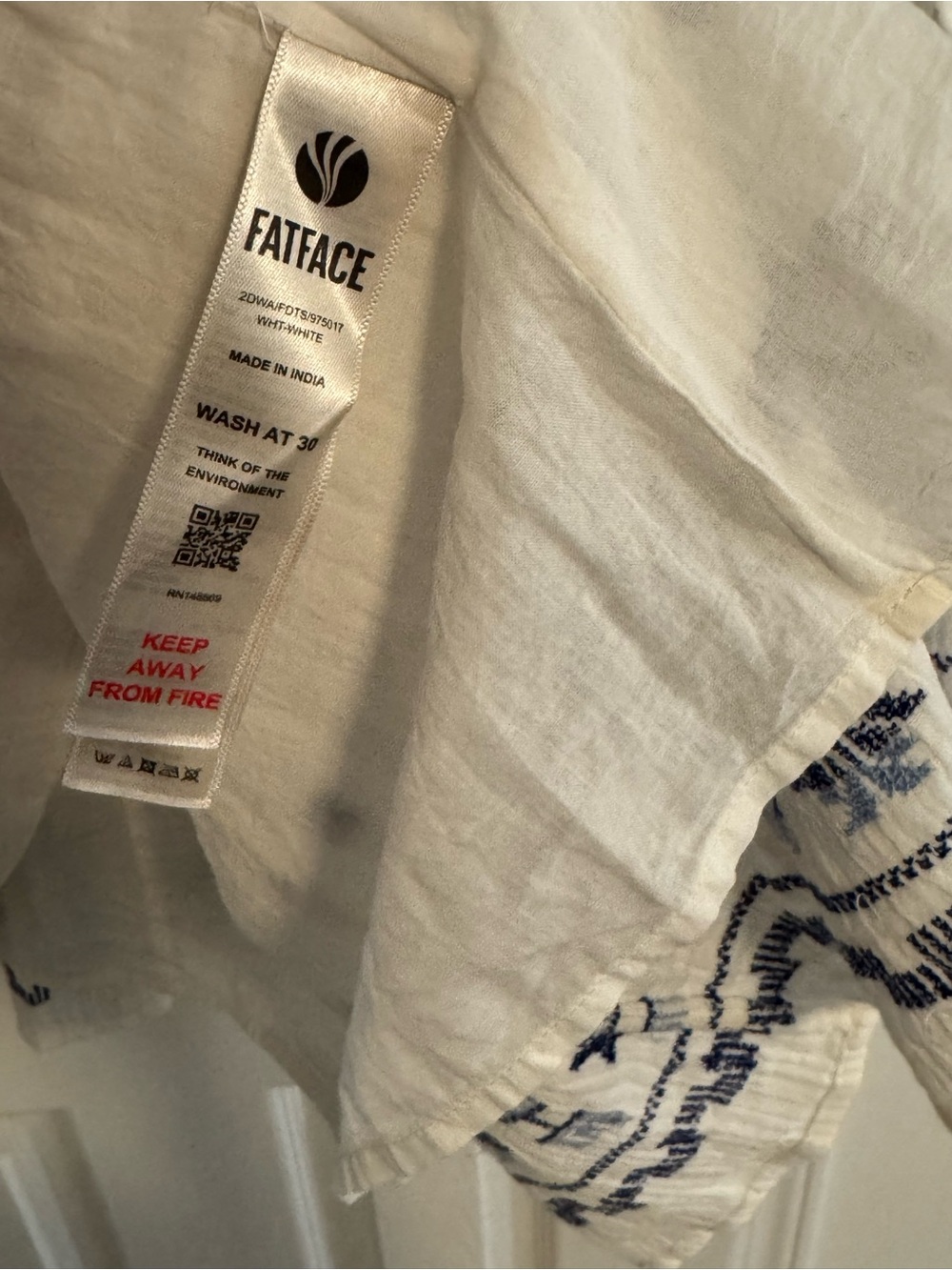 Fat Face White Dress with Blue Embroidery MSRP $128 - Picture 6 of 6